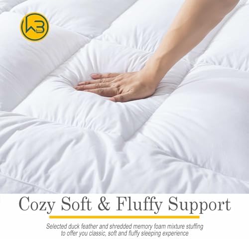 WhatsBedding Feather Bed Mattress Topper Memory Foam with Down Alternative