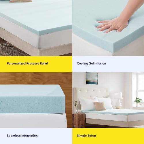 Sweet Home Collection 2 Inch Gel Memory Foam Mattress Topper Queen Blue