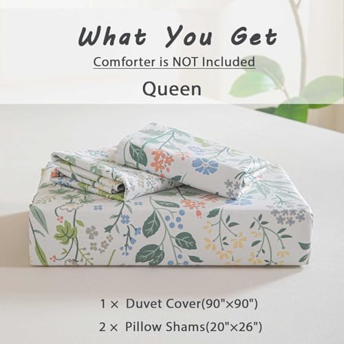 LEMIROE 100 Cotton Floral Duvet Cover Set Queen 3PC