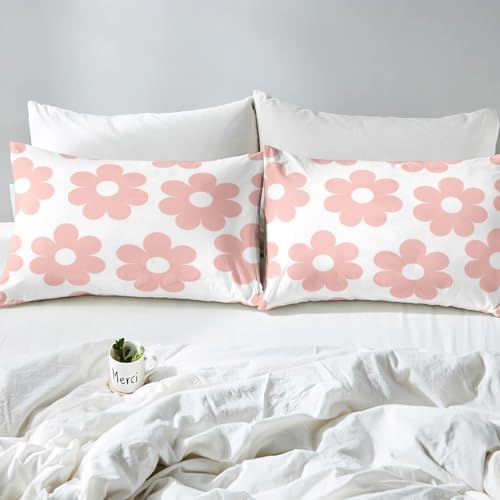 Manfei Girly Pink Floral Twin Bed Sheet Set