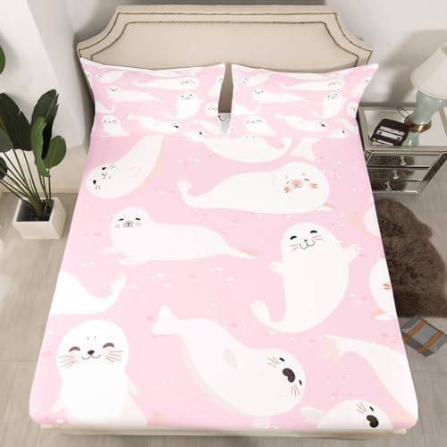 Homewish Cartoon Cute Seal Fitted Sheet Twin Set