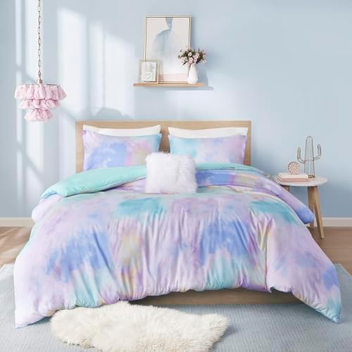 Intelligent Design Tie Dye Duvet Cover Set with Aqua Finish