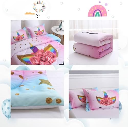 SIRDO Unicorn Queen Bedding Set for Girls