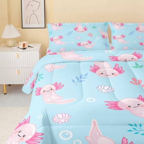 QOOMO Kawaii Axolotl 3D Quilt Comforter Set for Kids