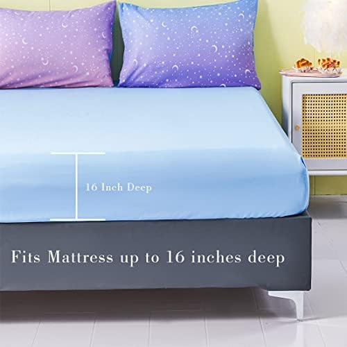 URBONUR Girls Comforter Set Gradient Purple Orange Moon Star Print