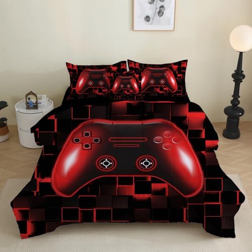 PALENVILI Boys Gamer Comforter Set 6 Piece Twin Red