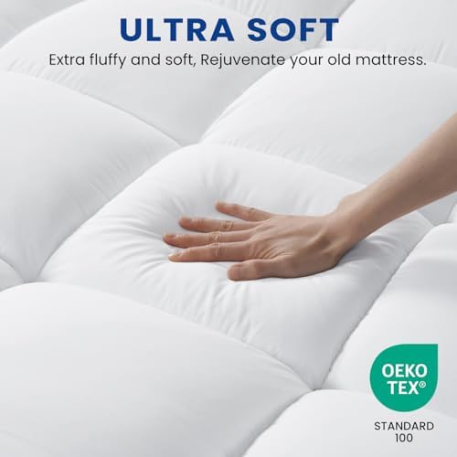 Twin Mattress Topper with Cooling Plush Pillowtop and Deep Pocket Design