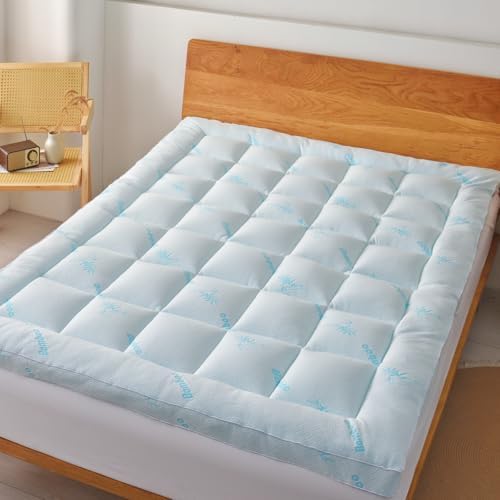 Favorland Queen Mattress Topper - Bamboo Viscose Cooling Breathable 900 GSM Down Alternative