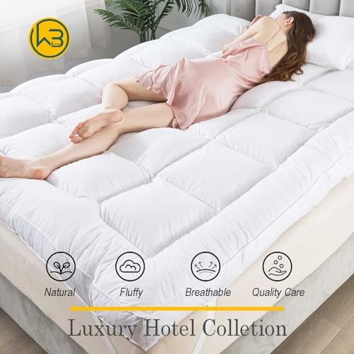 WhatsBedding Feather Bed Mattress Topper Memory Foam with Down Alternative