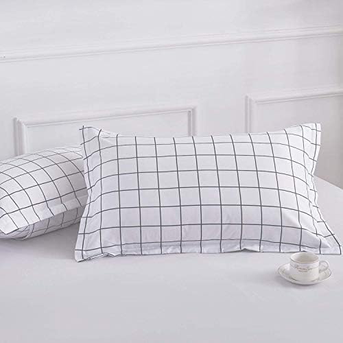 Nanko Twin Duvet Cover Set 68x90 Inch White Plaid