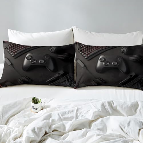Feelyou Gaming Bedding Set Queen Size Black Zipper Closure