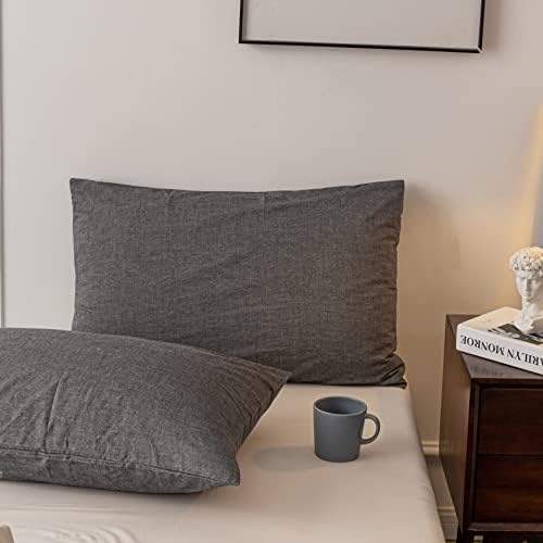 Janlive 100 Cotton Duvet Cover Set - 3 Pieces Grey Full