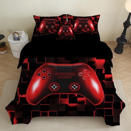 PALENVILI Boys Gamer Comforter Set 6 Piece Twin Red