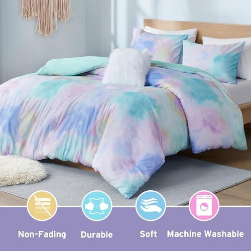 Intelligent Design Tie Dye Duvet Cover Set with Aqua Finish