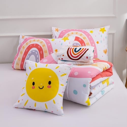 Btargot 5 Piece Pink Rainbow Comforter Set for Kids 1