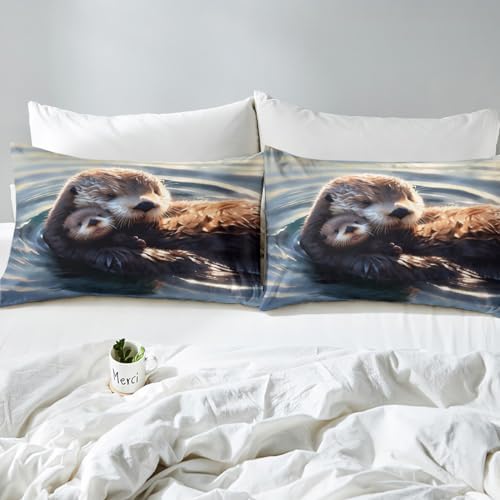 Feelyou Otter Bedding Set Kids 3D Cute Sheets with 2 Pillowcases