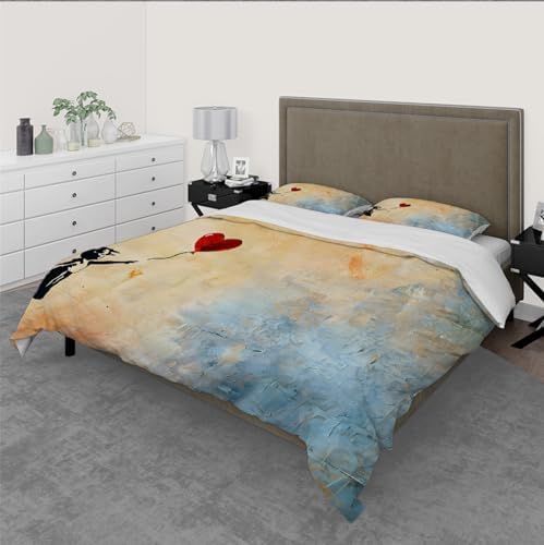 HOBBOY Kids Duvet Cover Set with Red Balloon Pattern