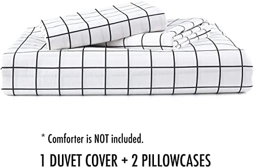 Nanko Twin Duvet Cover Set 68x90 Inch White Plaid