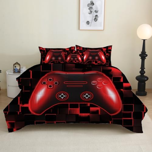 PALENVILI Boys Gamer Comforter Set 6 Piece Twin Red