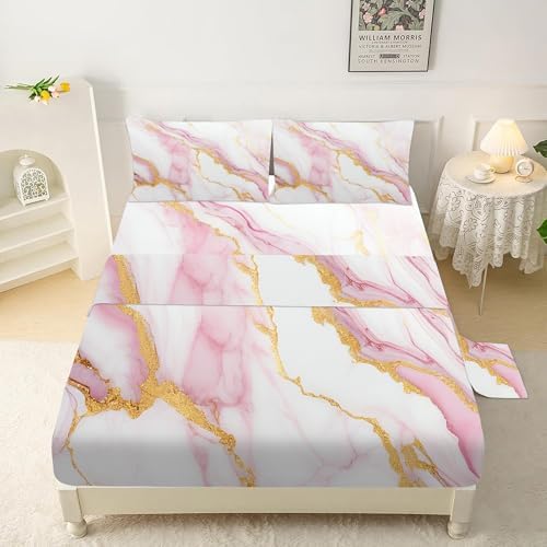 EDGZKO Pink Marble Twin Bed Sheet Set 3PC