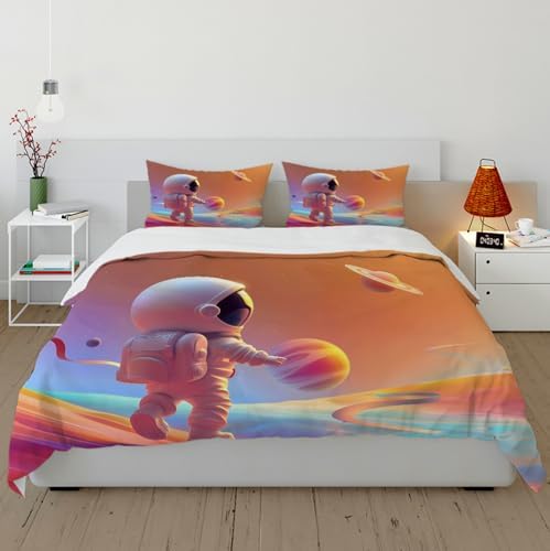 HOBBOY Colorful Astronaut Duvet Cover Set 3 Piece