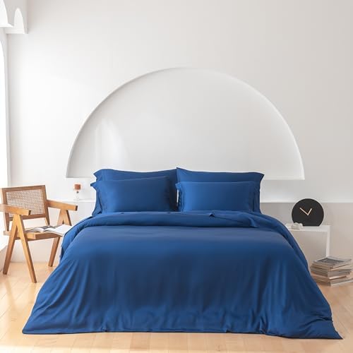 Oasis Bamboo Duvet Cover Set Cooling Navy Full Queen 1