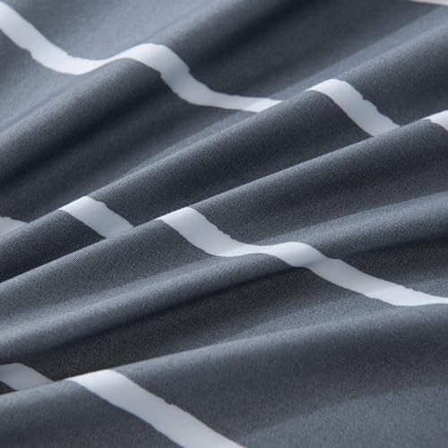 HSKIKWN Gray White Striped Duvet Cover Set Queen 3PCS
