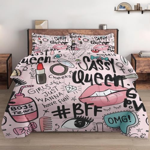 Pamnest Comforter Set 3 Pcs Makeup Pink Queen