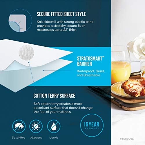 LUCID Premium Hypoallergenic Waterproof Mattress Protector - Queen Size White 1