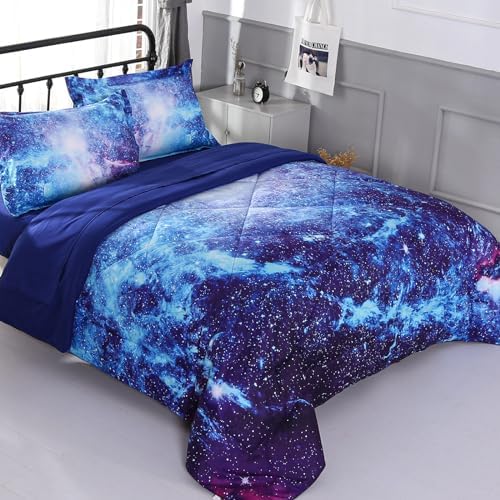 Wowelife Galaxy Bedding Twin Set 5 Pieces Blue Cosmic