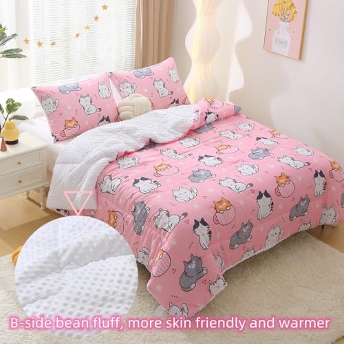 Gusuhome Kids Cats Comforter Set Twin Size 3 Piece