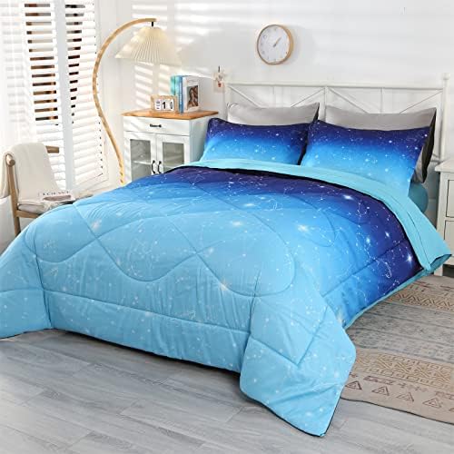 Wowelife Glitter Galaxy Comforter Set Blue 5 Pieces