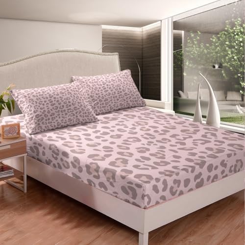 Feelyou Pink Leopard Skin Sheet Set Twin Size Kids Room Bedding