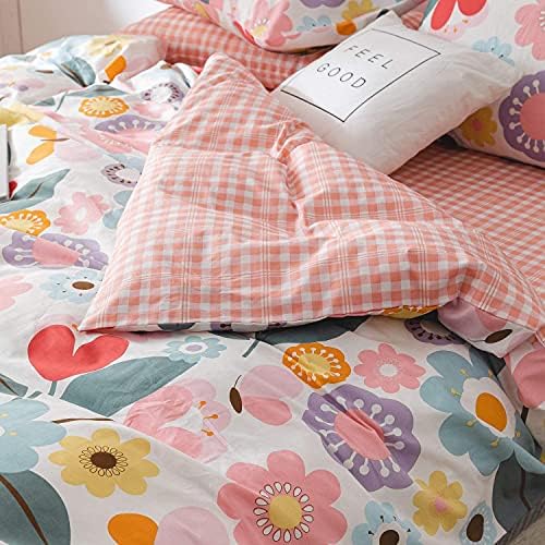 ERZRGA Pink Garden Floral Duvet Cover Set Queen