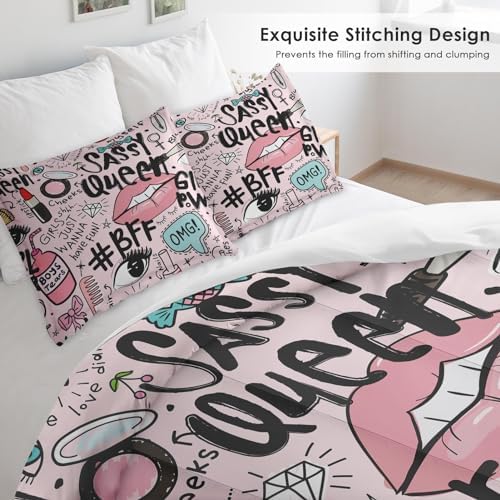 Pamnest Comforter Set 3 Pcs Makeup Pink Queen