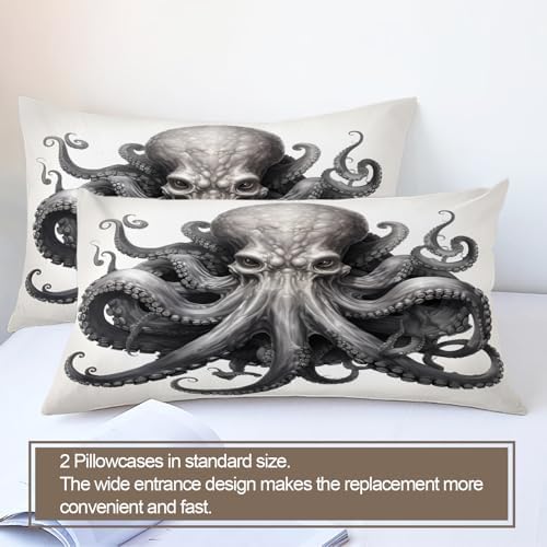 STRELEC Octopus Duvet Cover Set Gray White