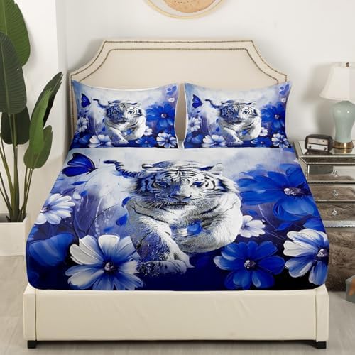 Erosebridal Tiger Bed Sheet Set with Daisy Flowers