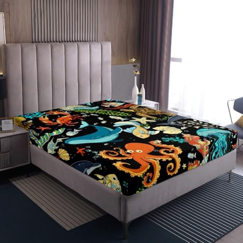 Manfei Marine Life Fitted Sheet Set 2pcs for Kids Room