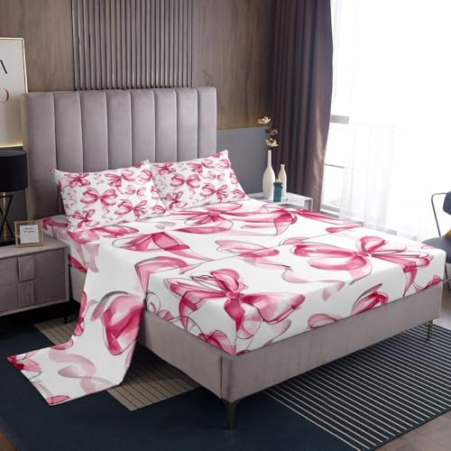 Feelyou Pink Bow Bowknot Sheet Set for Kids