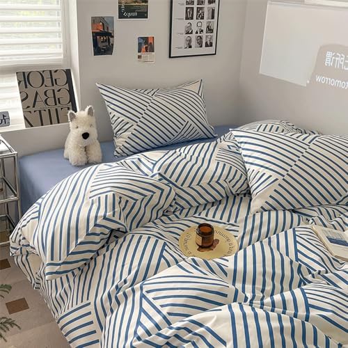 VM VOUGEMARKET Blue Stripes Duvet Cover Set 3 Piece Queen