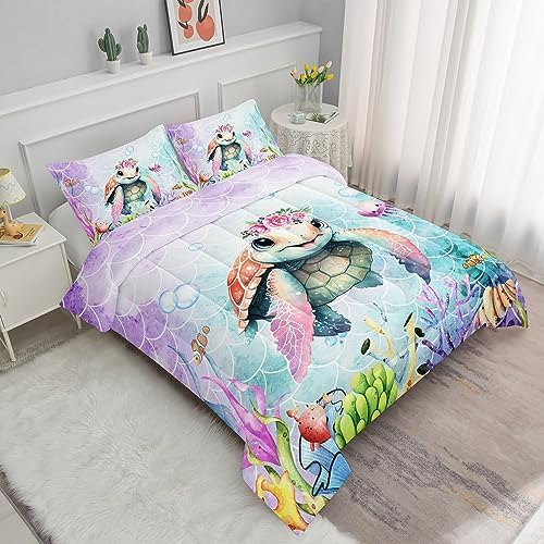 Kids Comforter Set Mermaid Scale Turtle Print Twin