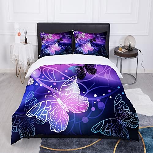 Sunnycitron 3D Purple Butterfly Comforter Set for Girls and Women