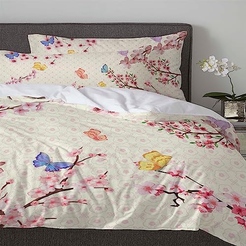 3 Piece Queen Bedding Set with Zipper Closure and Butterfly Print