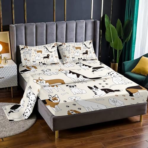 XYNHML Cartoon Dog Sheet 4Pcs Bedding Set for Kids