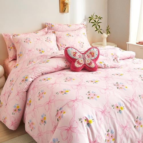 HollyHOME Pink Bow Comforter Set Twin Kids
