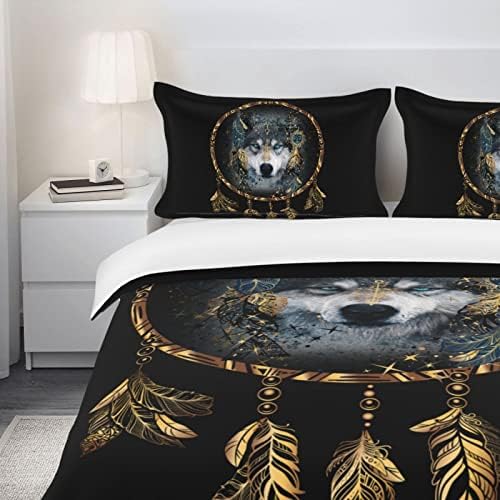 Yilad Wolf Dream Catcher Duvet Cover Set Twin Size 3 Piece