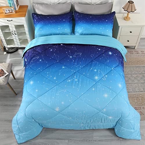 Wowelife Glitter Galaxy Comforter Set Blue 5 Pieces