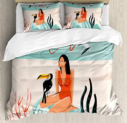 Ambesonne Stay Cool Duvet Cover Set with Abstract Doodle