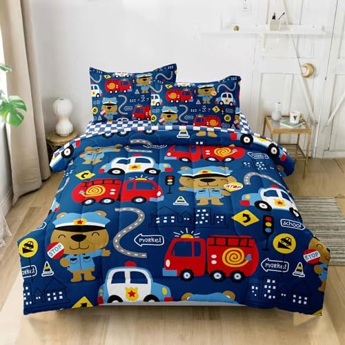 SIRDO Kids Cop Car Comforter Set for Little Boys