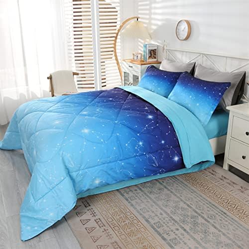 Wowelife Glitter Galaxy Comforter Set Blue 5 Pieces